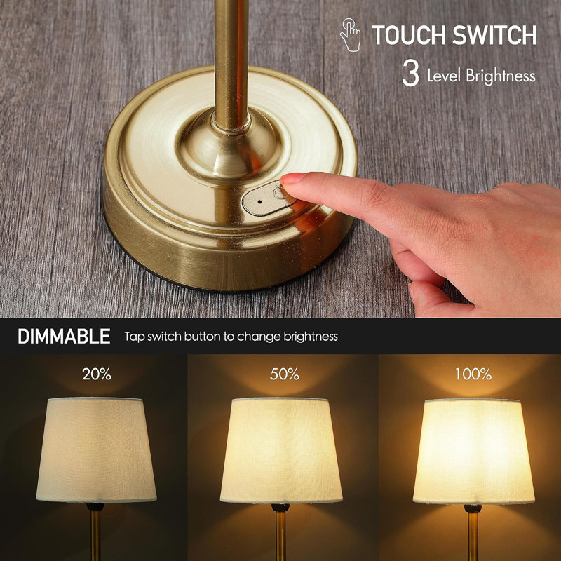 Demetrish Cordless LED Table Lamp with Dimmer Built in Rechargeable Battery 3 Level Brightness Patio Table Lamp Bedside Night Lamp Ambient Light